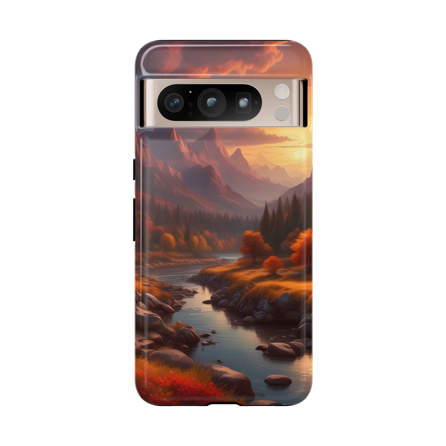 Carcasa para teléfono con diseño de atardecer otoñal en la montaña, regalo para amantes de la naturaleza, funda resistente para teléfono, accesorio para aventuras al aire libre, funda con arte paisajístico.