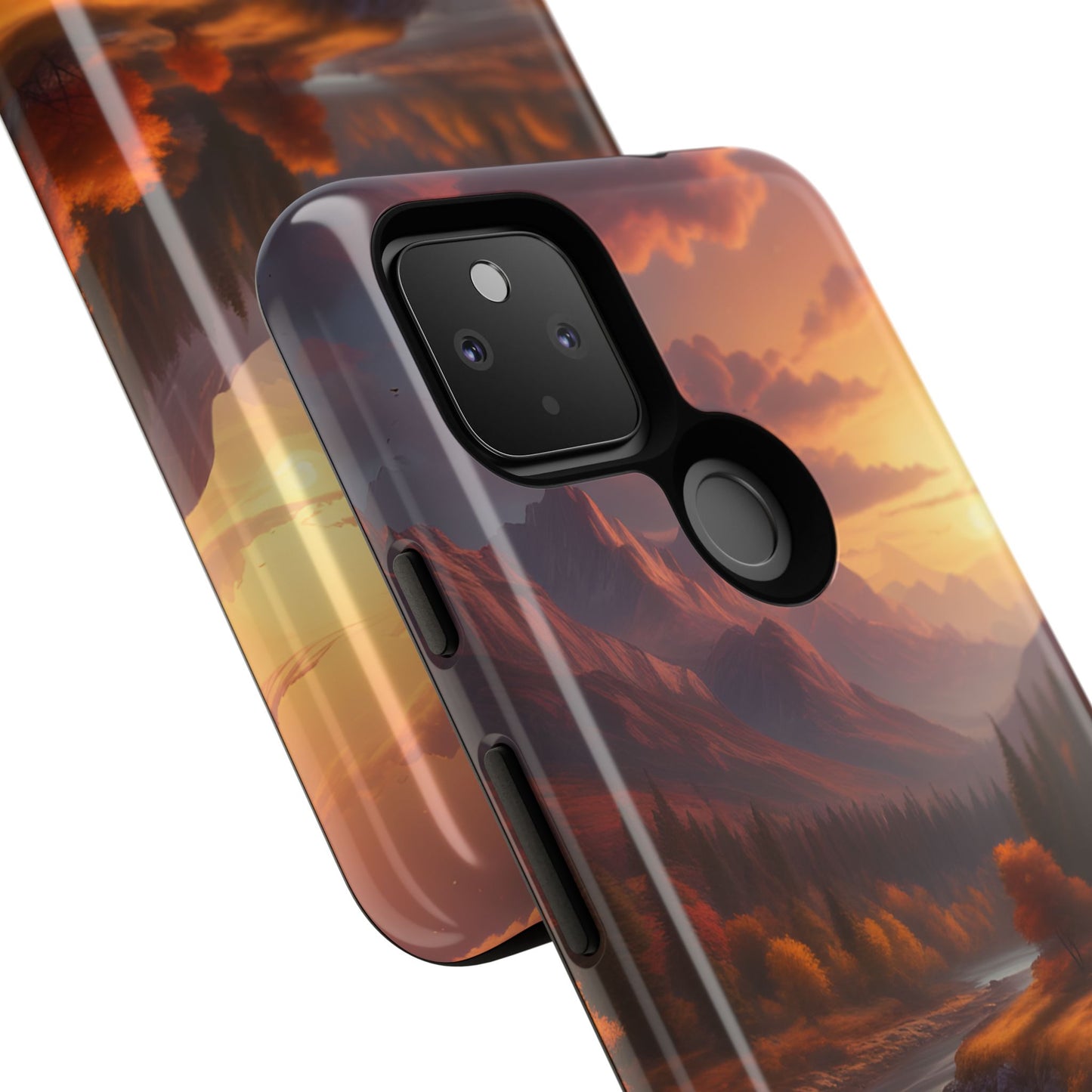 Carcasa para teléfono con diseño de atardecer otoñal en la montaña, regalo para amantes de la naturaleza, funda resistente para teléfono, accesorio para aventuras al aire libre, funda con arte paisajístico.
