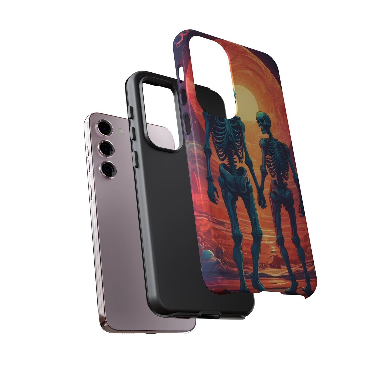 Carcasa de teléfono con esqueletos románticos, funda resistente para teléfono, accesorio de Halloween, regalo único, funda de teléfono para parejas, estética espeluznante.