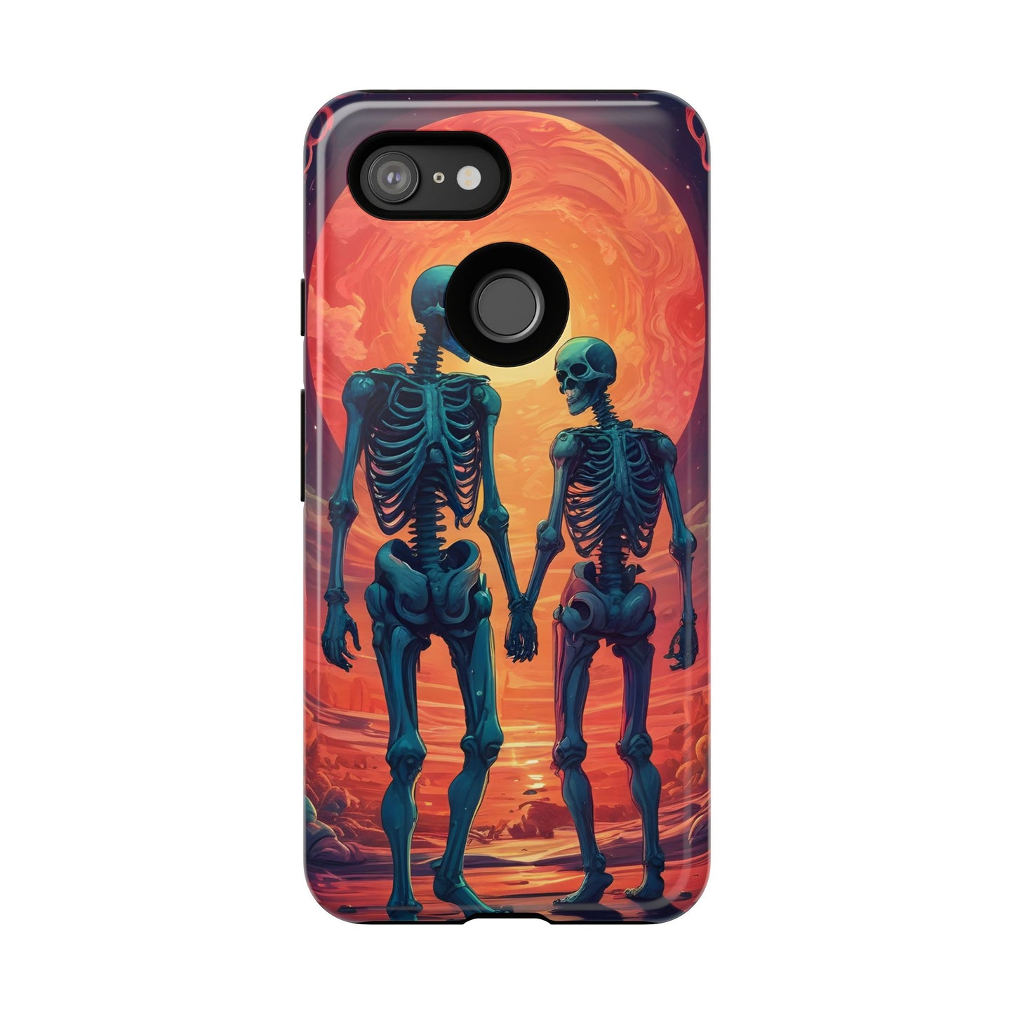 Carcasa de teléfono con esqueletos románticos, funda resistente para teléfono, accesorio de Halloween, regalo único, funda de teléfono para parejas, estética espeluznante.