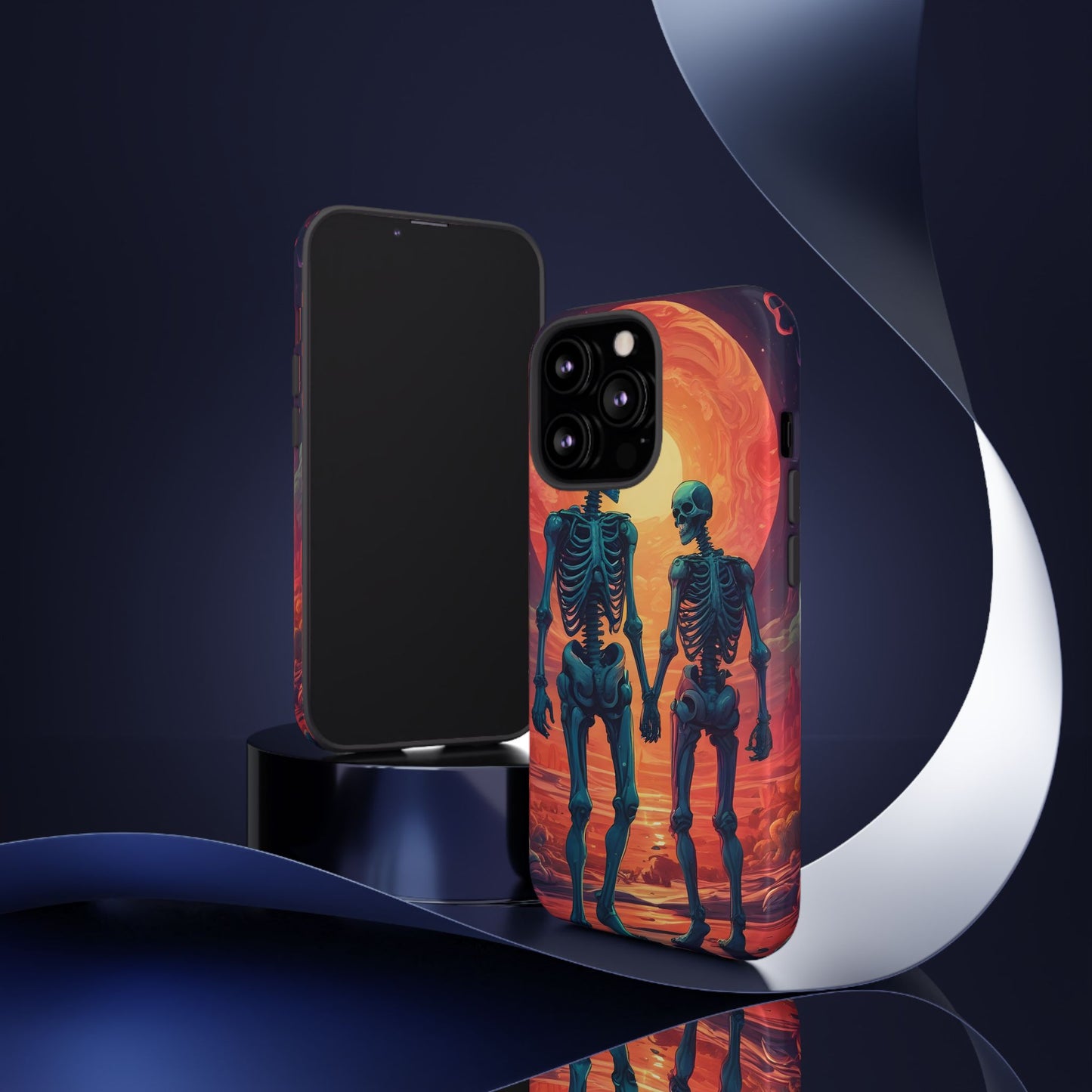 Carcasa de teléfono con esqueletos románticos, funda resistente para teléfono, accesorio de Halloween, regalo único, funda de teléfono para parejas, estética espeluznante.