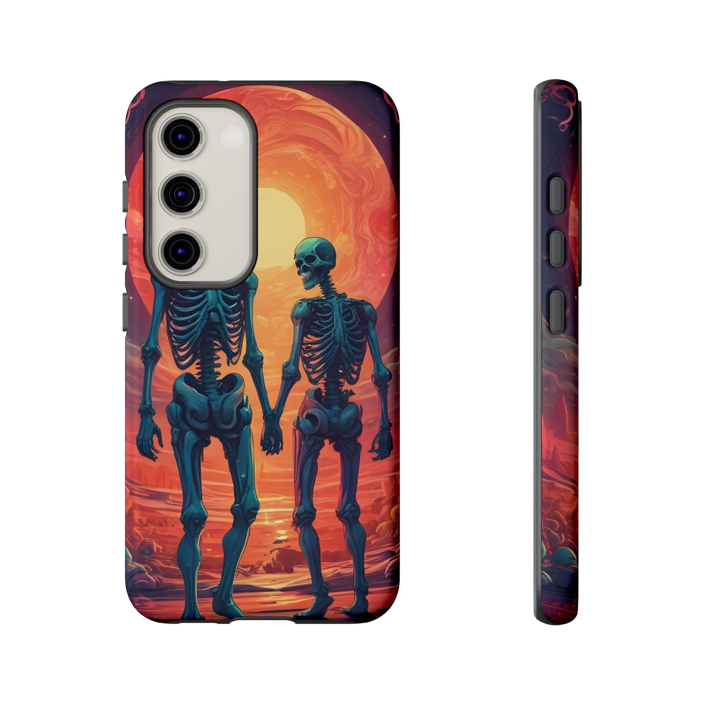Carcasa de teléfono con esqueletos románticos, funda resistente para teléfono, accesorio de Halloween, regalo único, funda de teléfono para parejas, estética espeluznante.