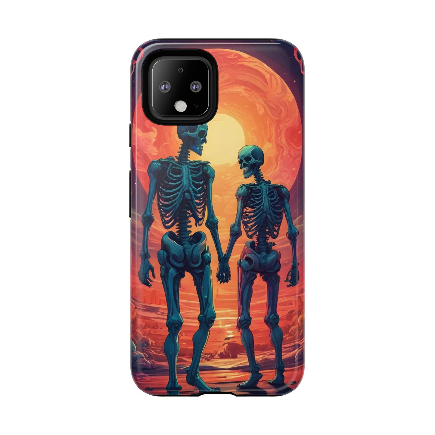 Carcasa de teléfono con esqueletos románticos, funda resistente para teléfono, accesorio de Halloween, regalo único, funda de teléfono para parejas, estética espeluznante.