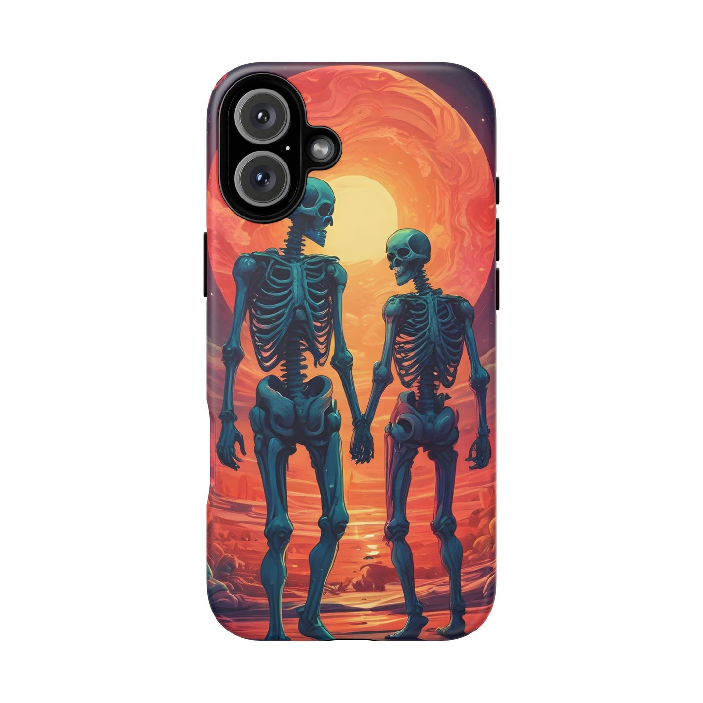 Carcasa de teléfono con esqueletos románticos, funda resistente para teléfono, accesorio de Halloween, regalo único, funda de teléfono para parejas, estética espeluznante.
