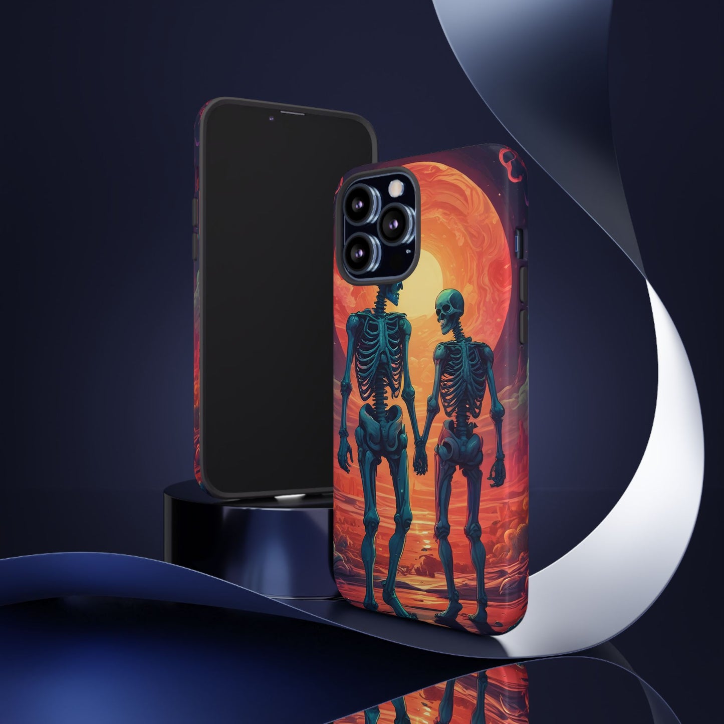 Carcasa de teléfono con esqueletos románticos, funda resistente para teléfono, accesorio de Halloween, regalo único, funda de teléfono para parejas, estética espeluznante.