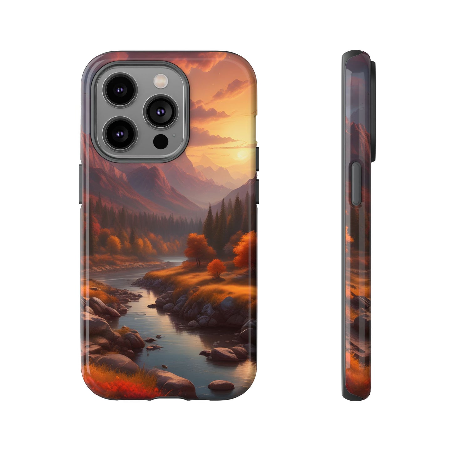 Carcasa para teléfono con diseño de atardecer otoñal en la montaña, regalo para amantes de la naturaleza, funda resistente para teléfono, accesorio para aventuras al aire libre, funda con arte paisajístico.