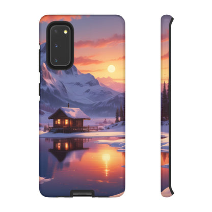 Snowy Mountain Cabin Phone Case, Tough Cases for Nature Lovers, Scenic Phone Cover, Gift for Hikers, Outdoor Adventure Accessory