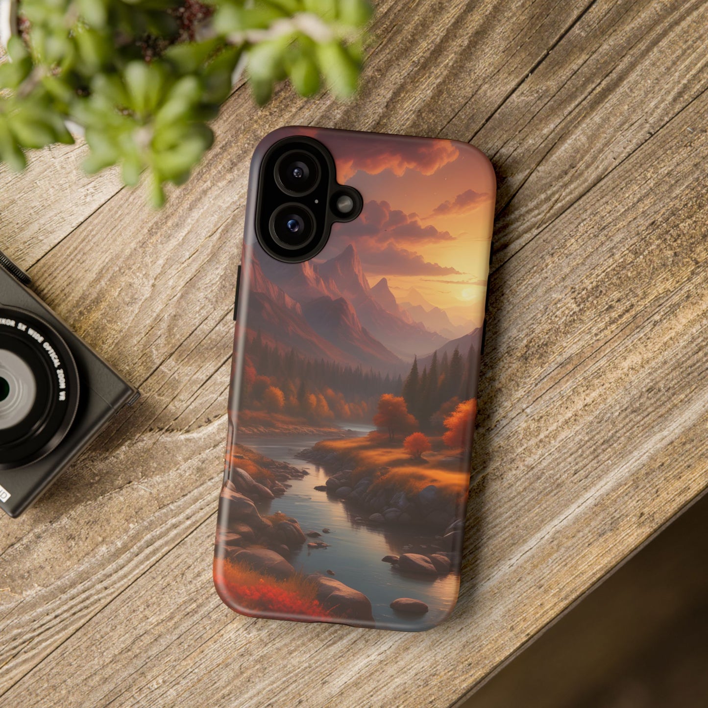 Carcasa para teléfono con diseño de atardecer otoñal en la montaña, regalo para amantes de la naturaleza, funda resistente para teléfono, accesorio para aventuras al aire libre, funda con arte paisajístico.