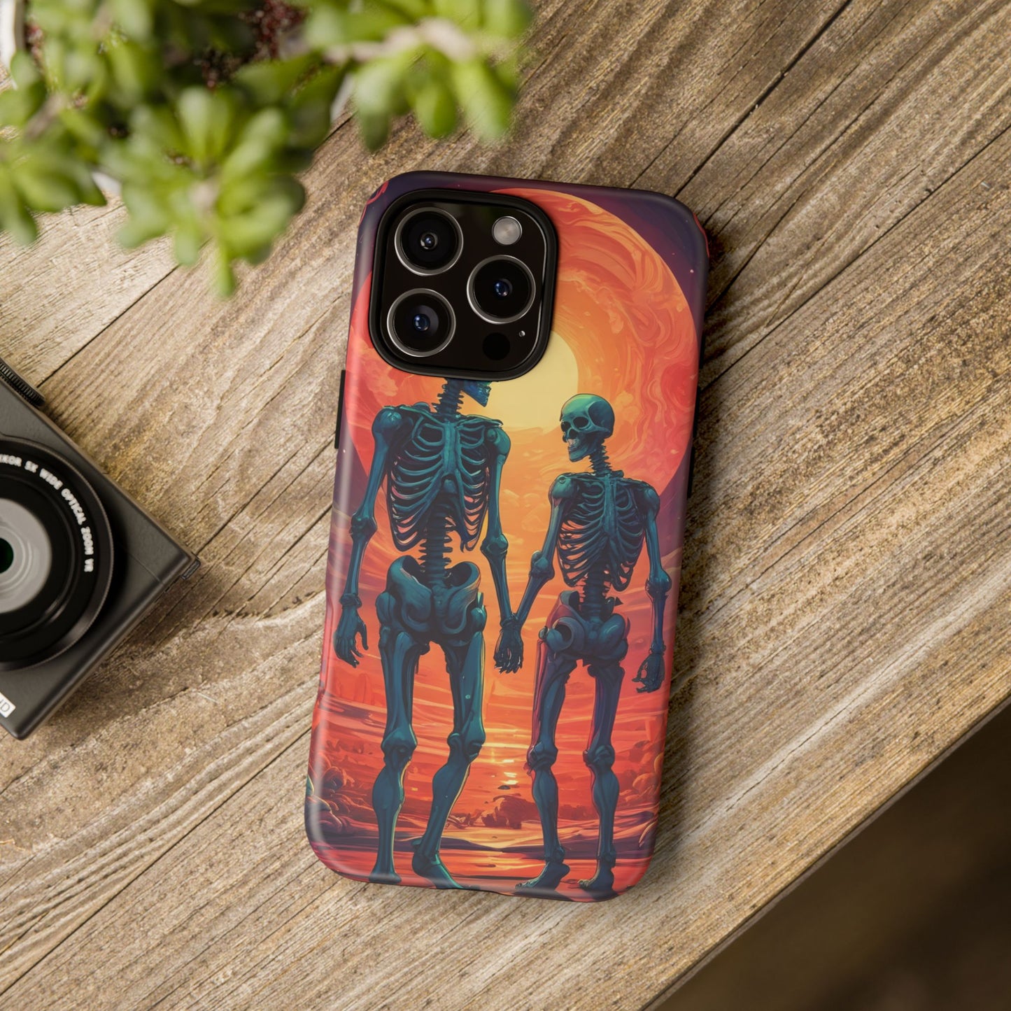 Carcasa de teléfono con esqueletos románticos, funda resistente para teléfono, accesorio de Halloween, regalo único, funda de teléfono para parejas, estética espeluznante.