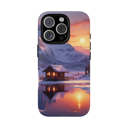 Snowy Mountain Cabin Phone Case, Tough Cases for Nature Lovers, Scenic Phone Cover, Gift for Hikers, Outdoor Adventure Accessory