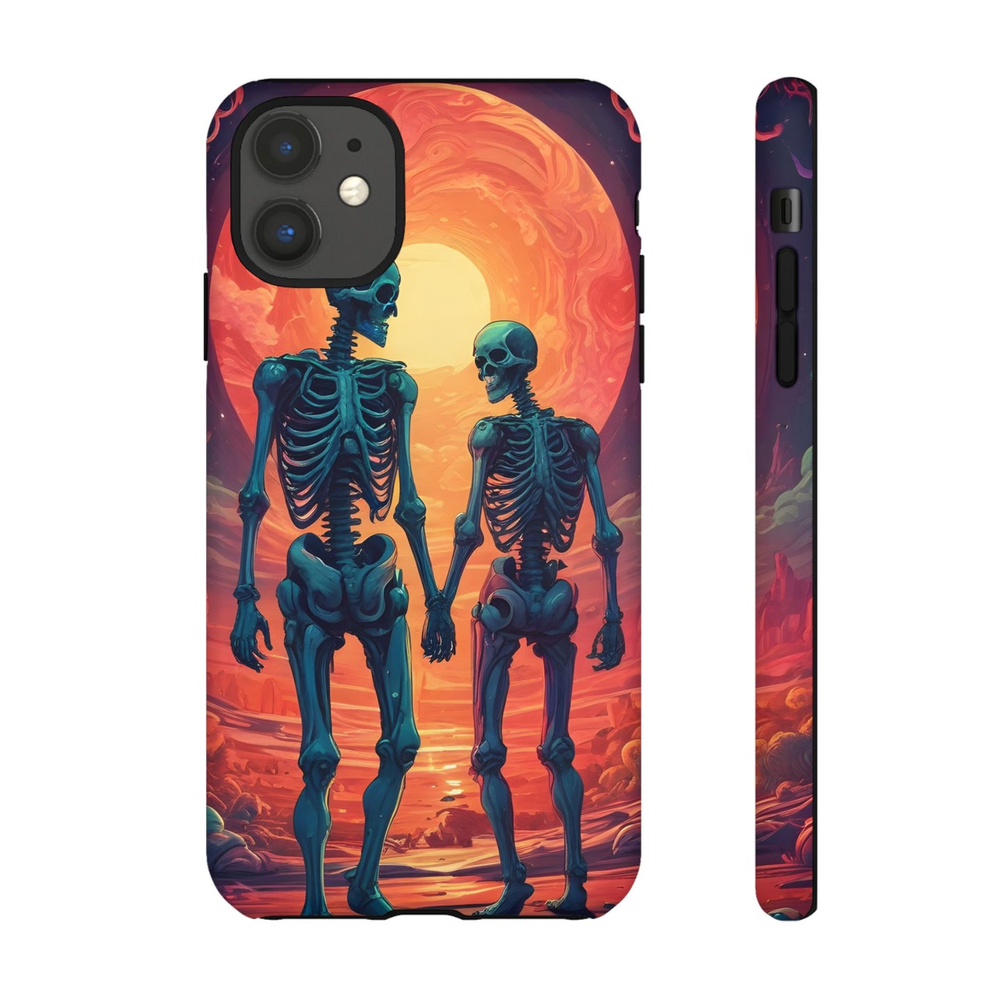 Carcasa de teléfono con esqueletos románticos, funda resistente para teléfono, accesorio de Halloween, regalo único, funda de teléfono para parejas, estética espeluznante.