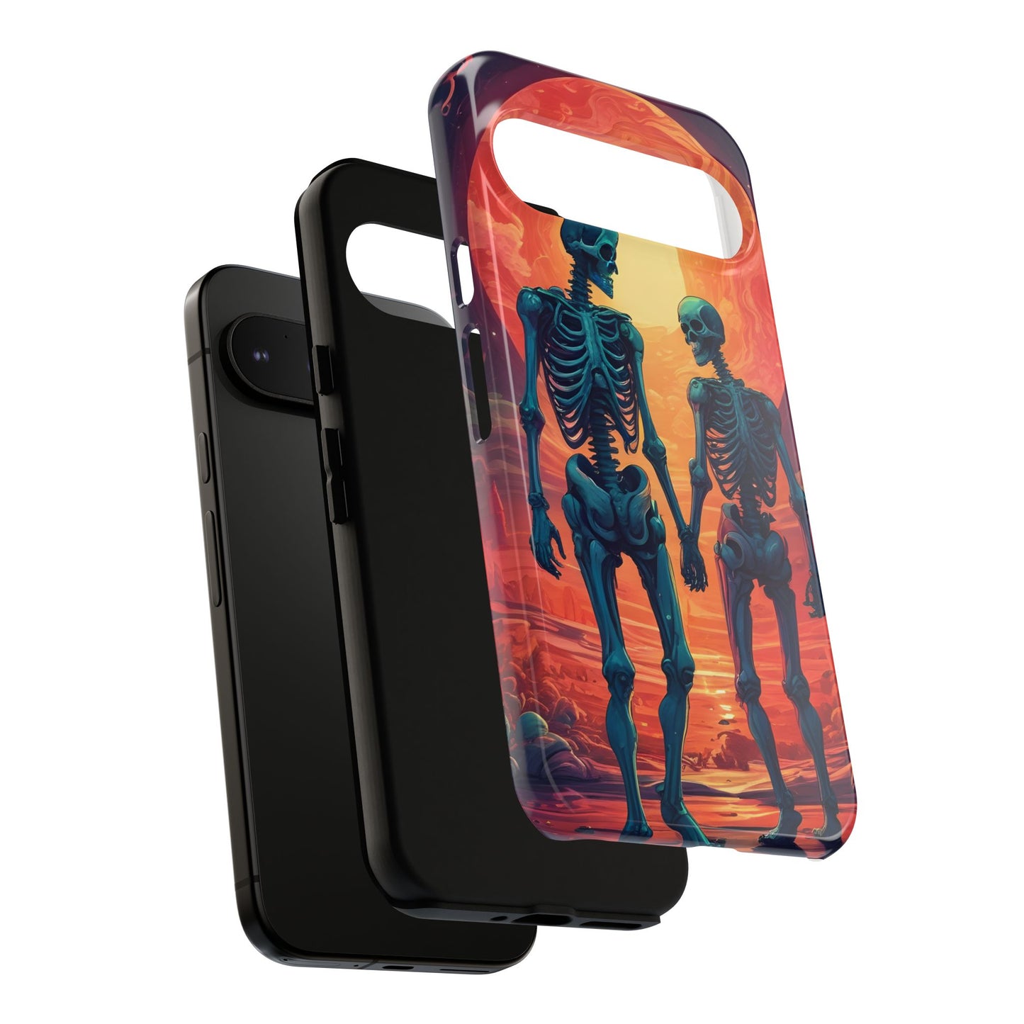 Carcasa de teléfono con esqueletos románticos, funda resistente para teléfono, accesorio de Halloween, regalo único, funda de teléfono para parejas, estética espeluznante.