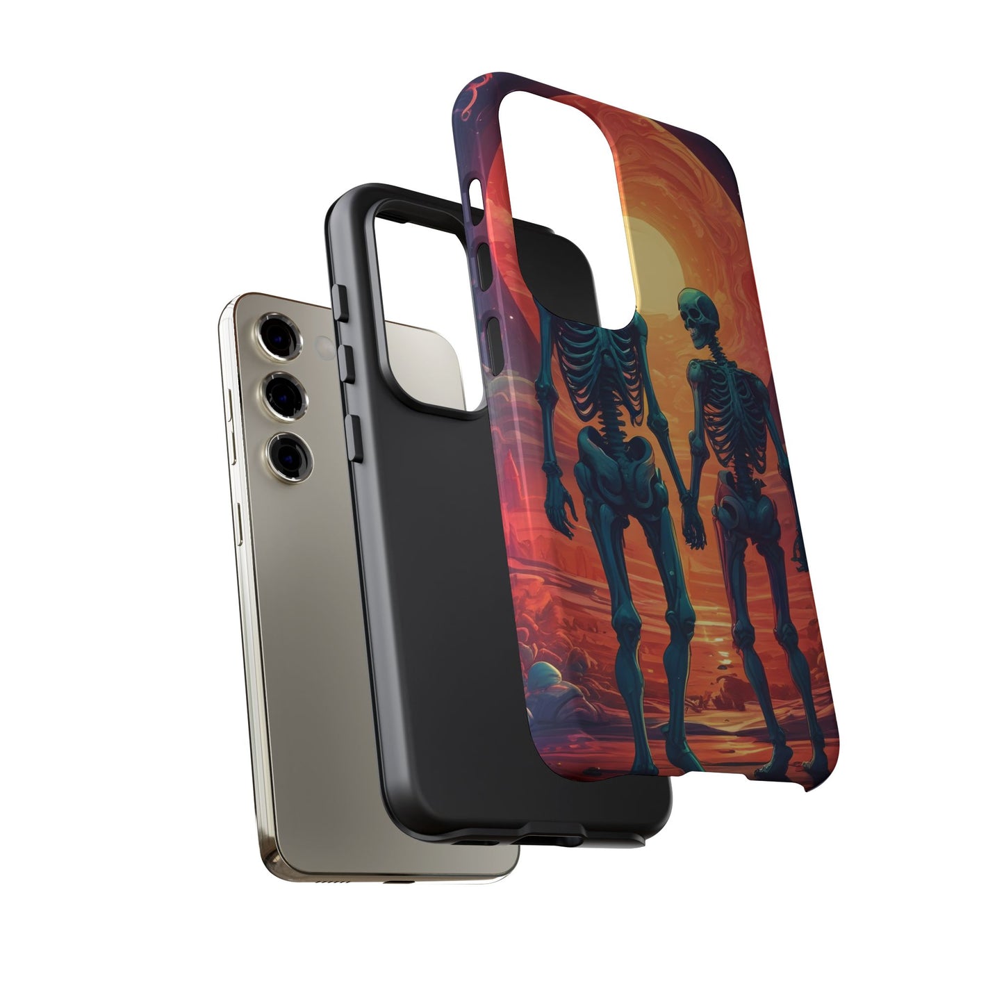 Carcasa de teléfono con esqueletos románticos, funda resistente para teléfono, accesorio de Halloween, regalo único, funda de teléfono para parejas, estética espeluznante.