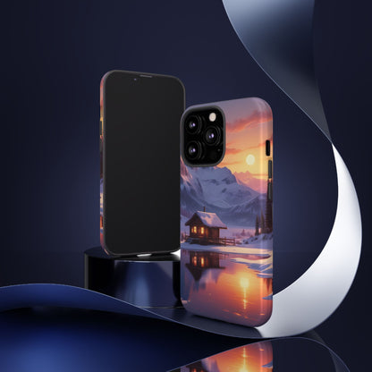 Snowy Mountain Cabin Phone Case, Tough Cases for Nature Lovers, Scenic Phone Cover, Gift for Hikers, Outdoor Adventure Accessory