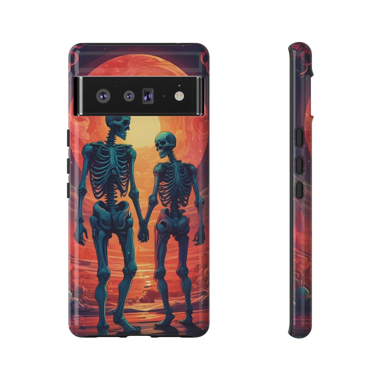 Carcasa de teléfono con esqueletos románticos, funda resistente para teléfono, accesorio de Halloween, regalo único, funda de teléfono para parejas, estética espeluznante.