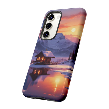 Snowy Mountain Cabin Phone Case, Tough Cases for Nature Lovers, Scenic Phone Cover, Gift for Hikers, Outdoor Adventure Accessory