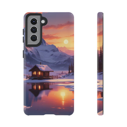 Snowy Mountain Cabin Phone Case, Tough Cases for Nature Lovers, Scenic Phone Cover, Gift for Hikers, Outdoor Adventure Accessory