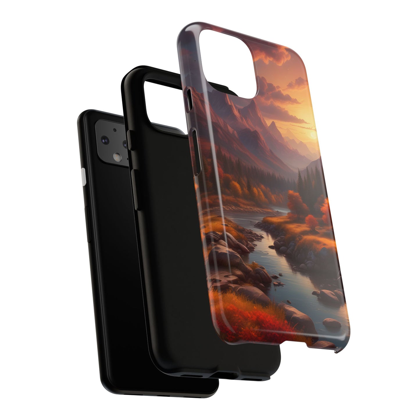Carcasa para teléfono con diseño de atardecer otoñal en la montaña, regalo para amantes de la naturaleza, funda resistente para teléfono, accesorio para aventuras al aire libre, funda con arte paisajístico.