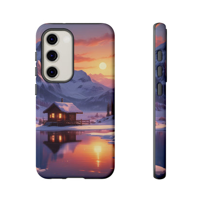 Snowy Mountain Cabin Phone Case, Tough Cases for Nature Lovers, Scenic Phone Cover, Gift for Hikers, Outdoor Adventure Accessory