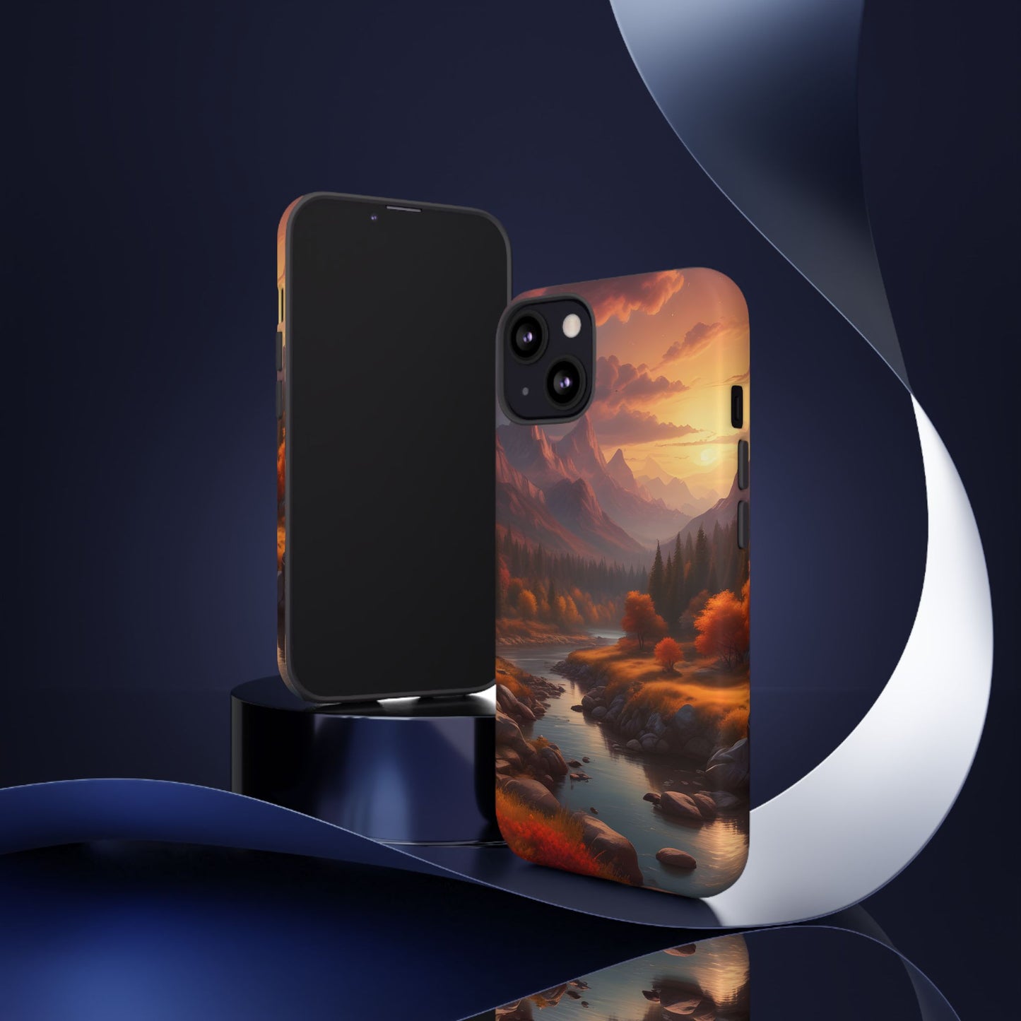 Carcasa para teléfono con diseño de atardecer otoñal en la montaña, regalo para amantes de la naturaleza, funda resistente para teléfono, accesorio para aventuras al aire libre, funda con arte paisajístico.