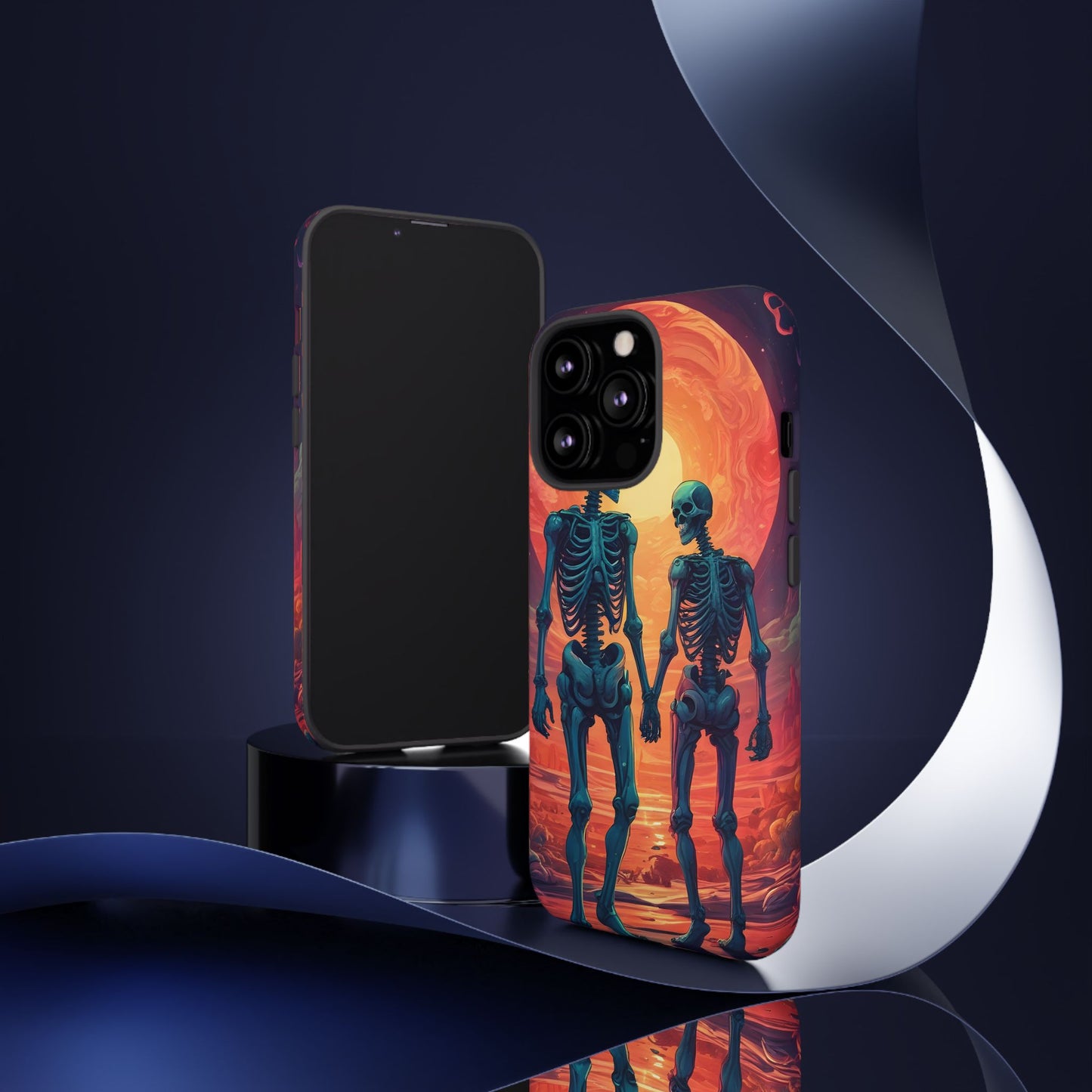 Carcasa de teléfono con esqueletos románticos, funda resistente para teléfono, accesorio de Halloween, regalo único, funda de teléfono para parejas, estética espeluznante.