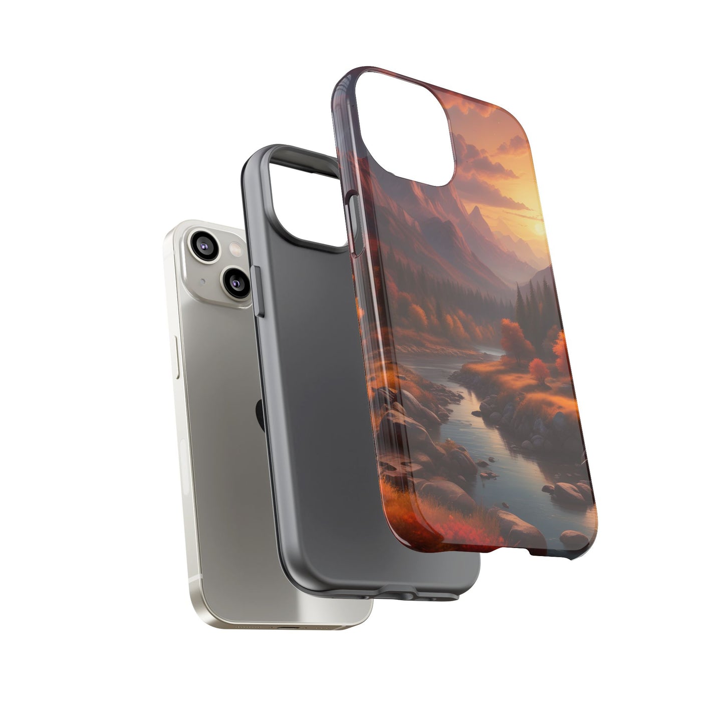 Carcasa para teléfono con diseño de atardecer otoñal en la montaña, regalo para amantes de la naturaleza, funda resistente para teléfono, accesorio para aventuras al aire libre, funda con arte paisajístico.