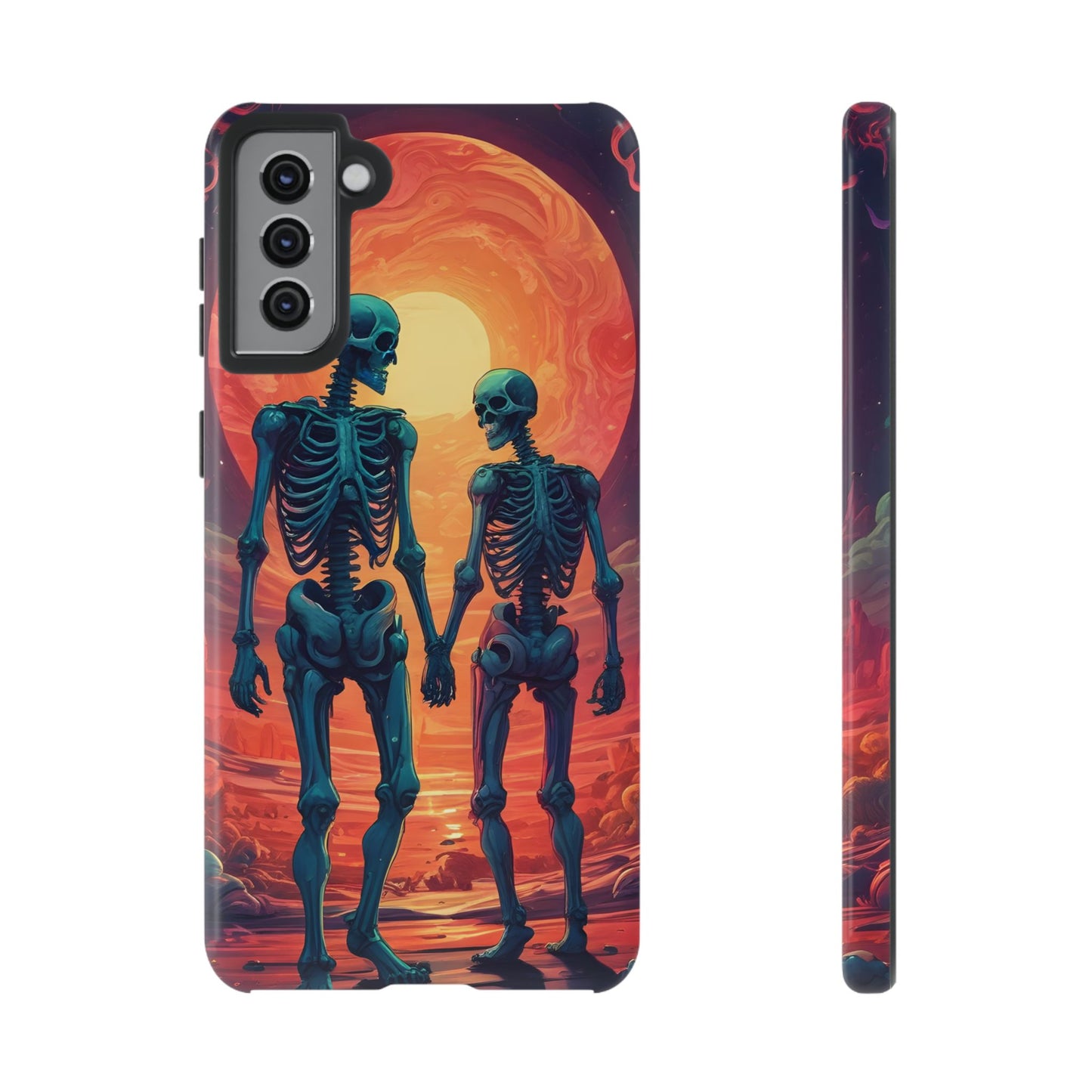 Carcasa de teléfono con esqueletos románticos, funda resistente para teléfono, accesorio de Halloween, regalo único, funda de teléfono para parejas, estética espeluznante.