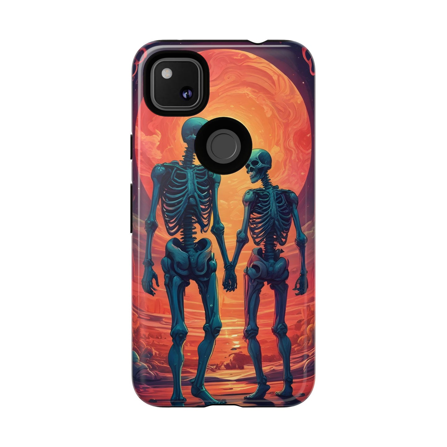 Carcasa de teléfono con esqueletos románticos, funda resistente para teléfono, accesorio de Halloween, regalo único, funda de teléfono para parejas, estética espeluznante.