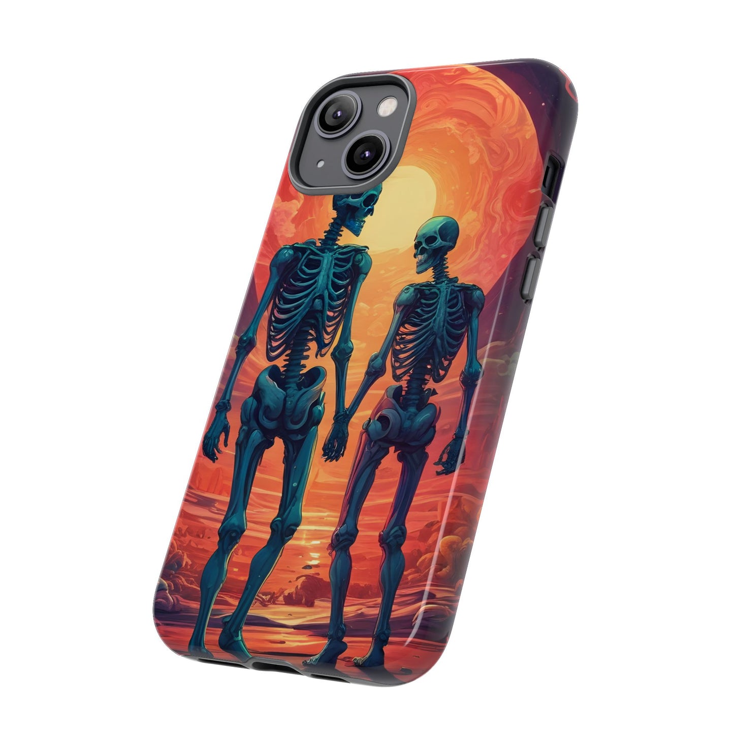 Carcasa de teléfono con esqueletos románticos, funda resistente para teléfono, accesorio de Halloween, regalo único, funda de teléfono para parejas, estética espeluznante.