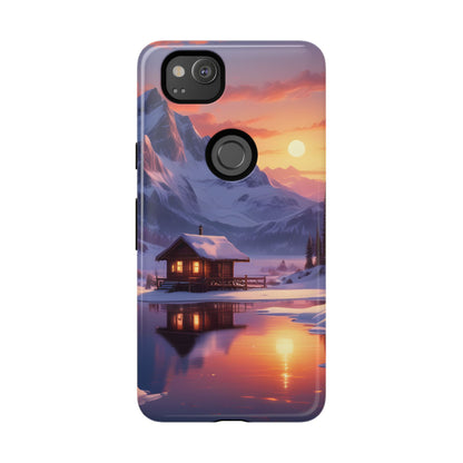 Snowy Mountain Cabin Phone Case, Tough Cases for Nature Lovers, Scenic Phone Cover, Gift for Hikers, Outdoor Adventure Accessory