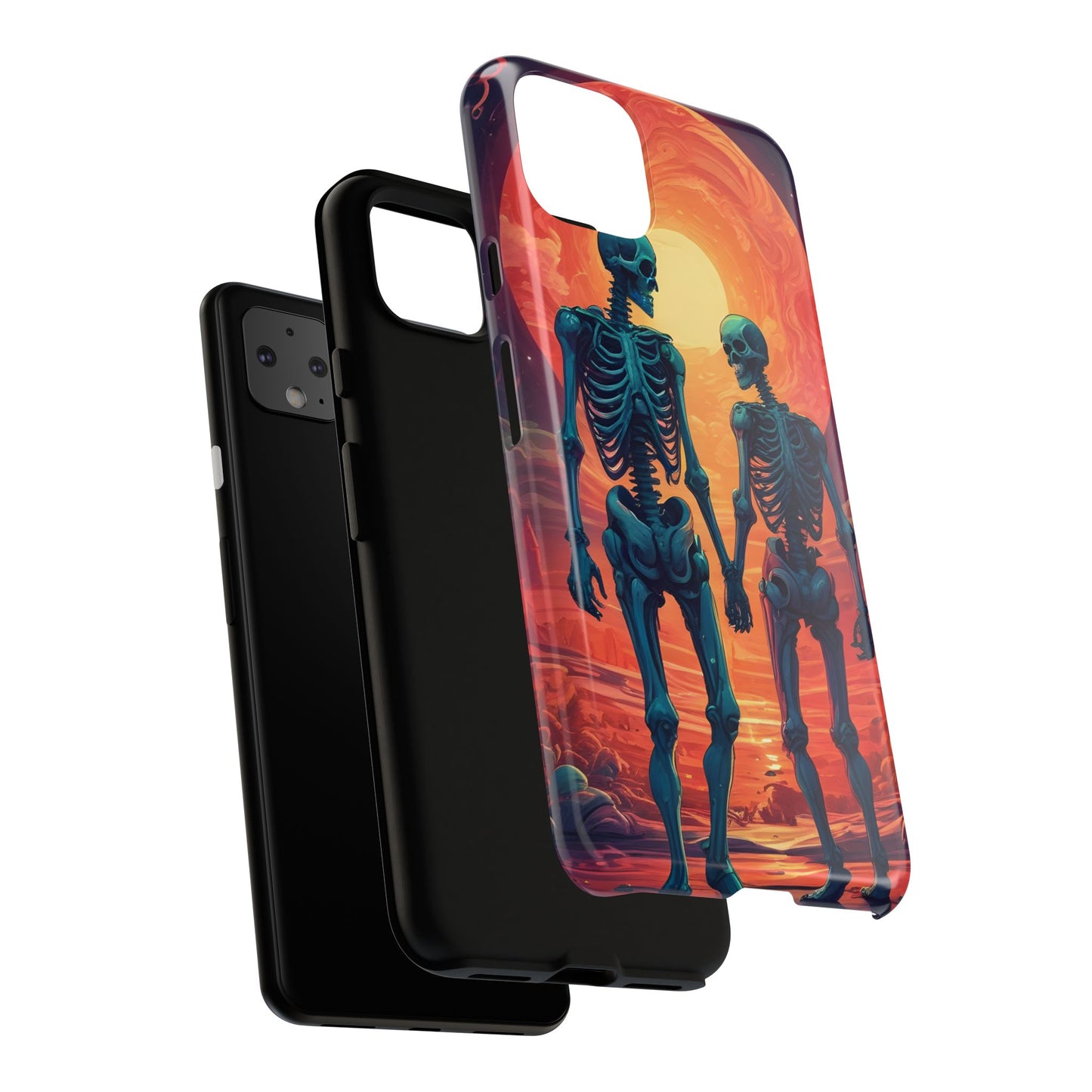 Carcasa de teléfono con esqueletos románticos, funda resistente para teléfono, accesorio de Halloween, regalo único, funda de teléfono para parejas, estética espeluznante.