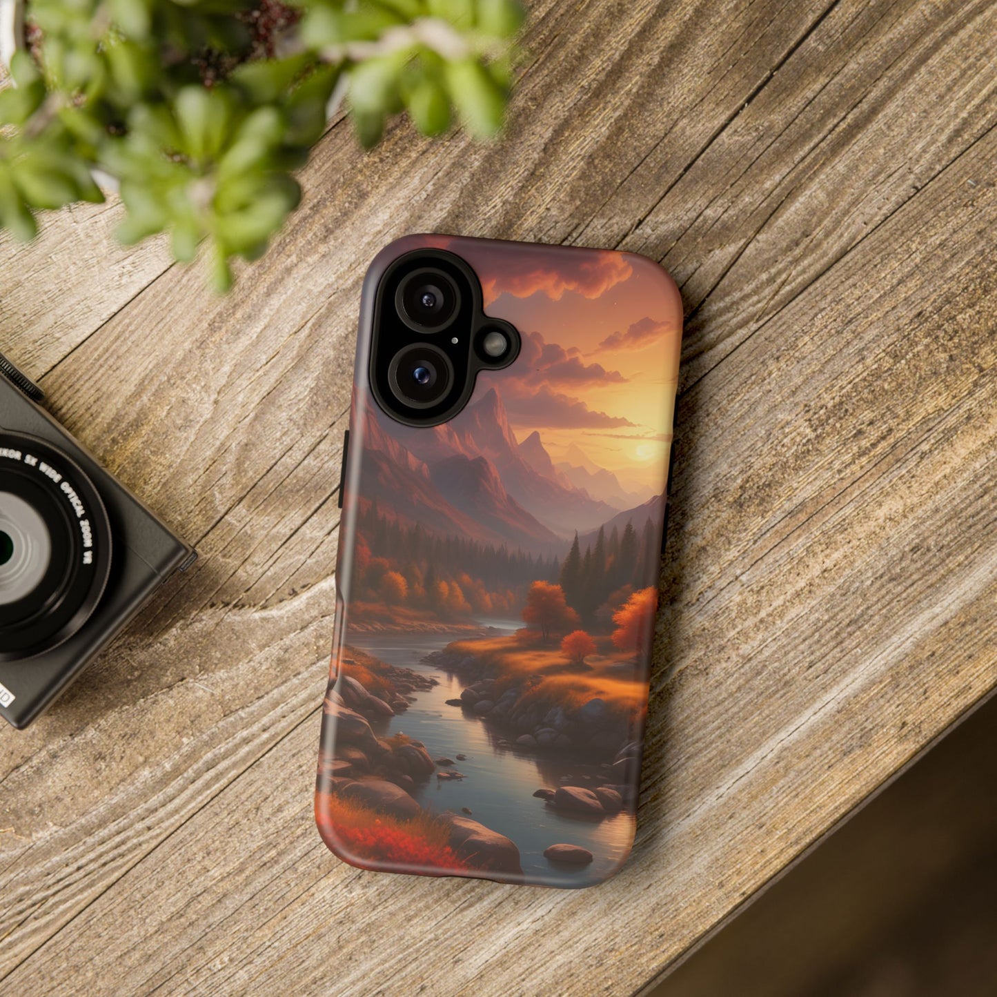 Carcasa para teléfono con diseño de atardecer otoñal en la montaña, regalo para amantes de la naturaleza, funda resistente para teléfono, accesorio para aventuras al aire libre, funda con arte paisajístico.