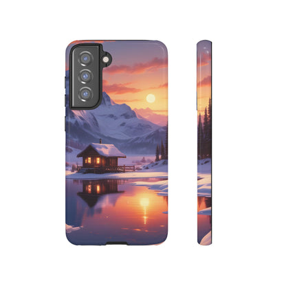 Snowy Mountain Cabin Phone Case, Tough Cases for Nature Lovers, Scenic Phone Cover, Gift for Hikers, Outdoor Adventure Accessory