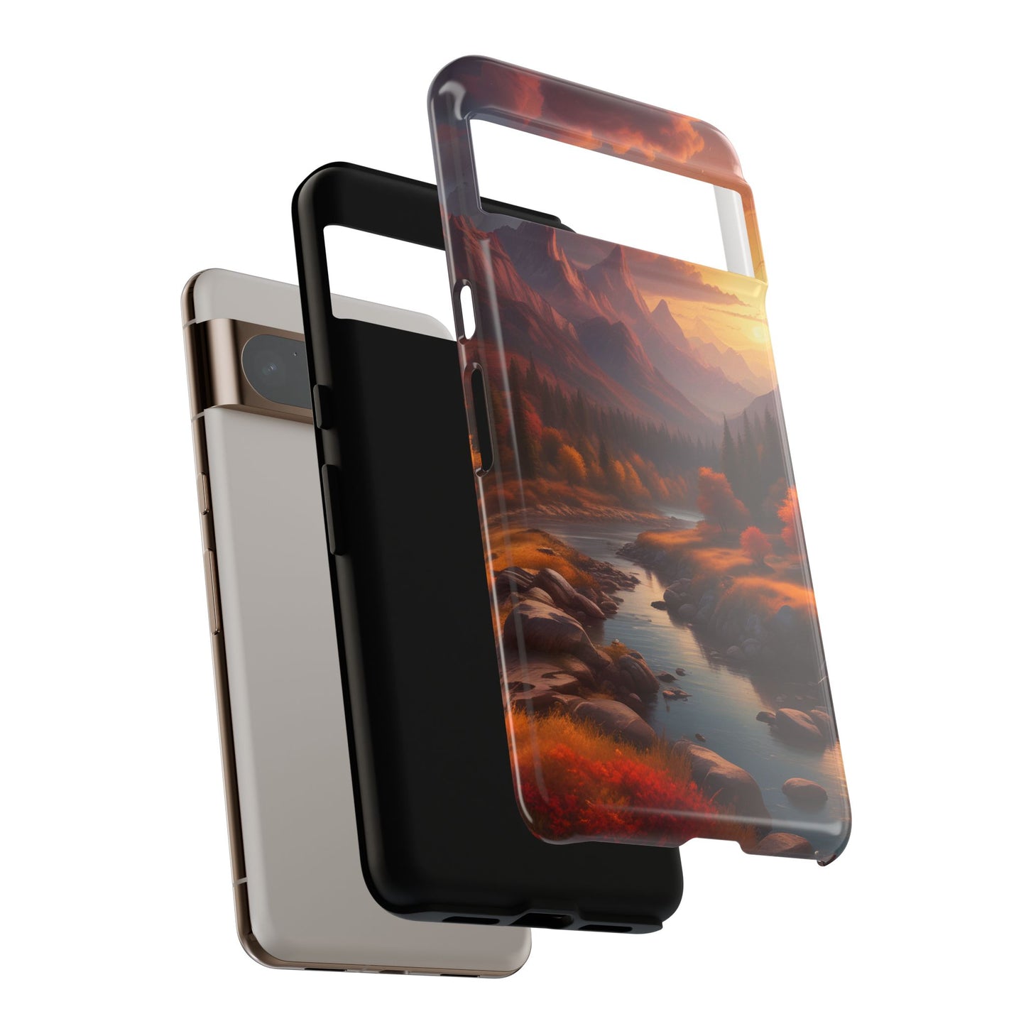 Carcasa para teléfono con diseño de atardecer otoñal en la montaña, regalo para amantes de la naturaleza, funda resistente para teléfono, accesorio para aventuras al aire libre, funda con arte paisajístico.