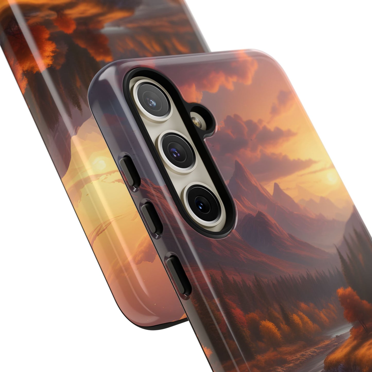 Carcasa para teléfono con diseño de atardecer otoñal en la montaña, regalo para amantes de la naturaleza, funda resistente para teléfono, accesorio para aventuras al aire libre, funda con arte paisajístico.