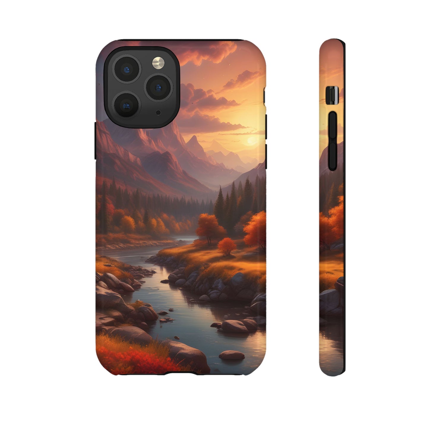Carcasa para teléfono con diseño de atardecer otoñal en la montaña, regalo para amantes de la naturaleza, funda resistente para teléfono, accesorio para aventuras al aire libre, funda con arte paisajístico.