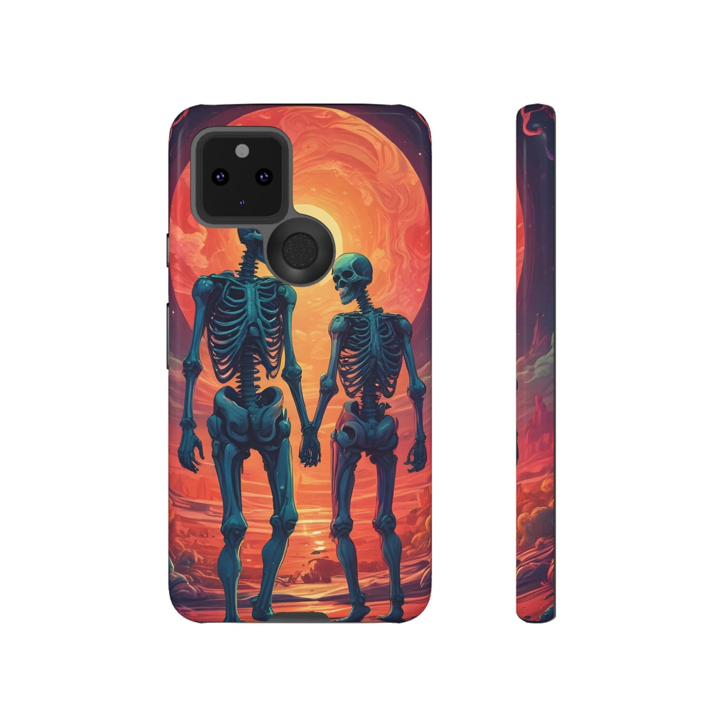 Carcasa de teléfono con esqueletos románticos, funda resistente para teléfono, accesorio de Halloween, regalo único, funda de teléfono para parejas, estética espeluznante.