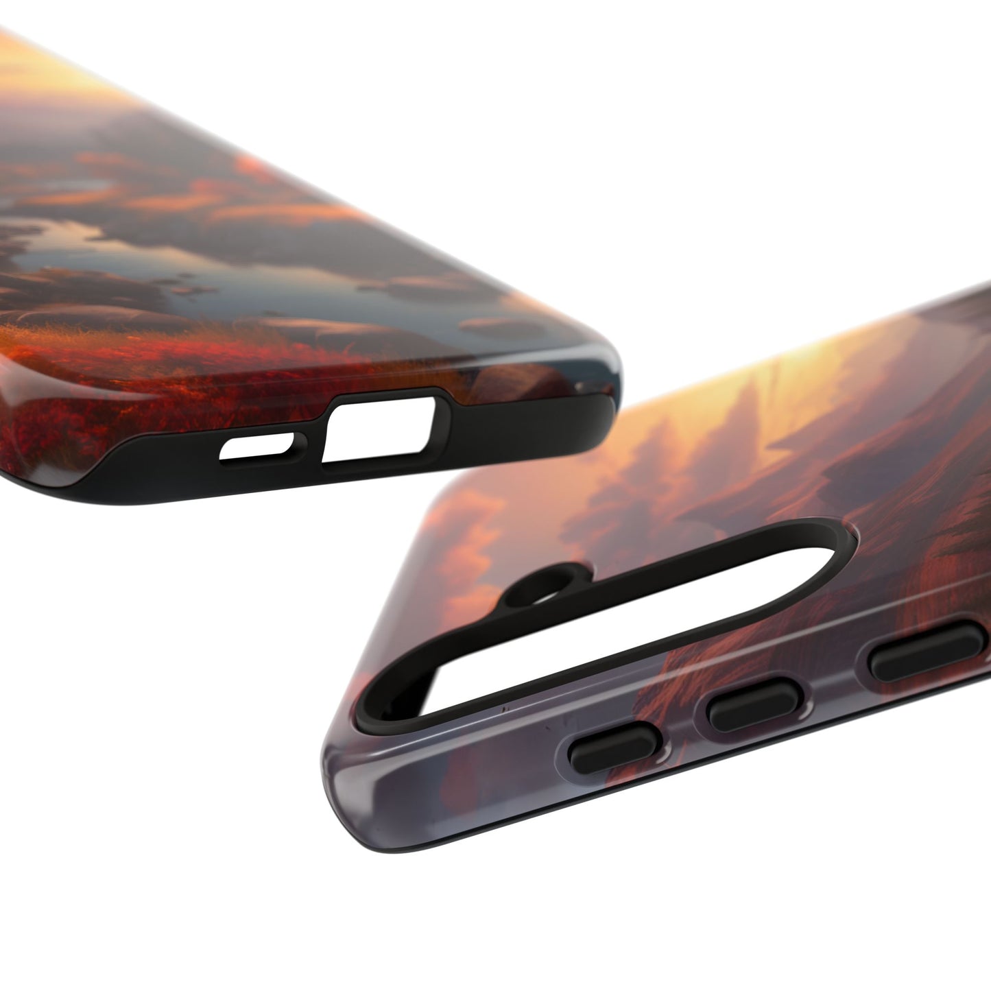 Carcasa para teléfono con diseño de atardecer otoñal en la montaña, regalo para amantes de la naturaleza, funda resistente para teléfono, accesorio para aventuras al aire libre, funda con arte paisajístico.
