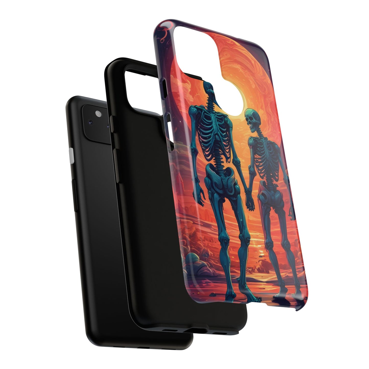Carcasa de teléfono con esqueletos románticos, funda resistente para teléfono, accesorio de Halloween, regalo único, funda de teléfono para parejas, estética espeluznante.