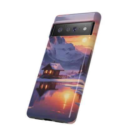 Snowy Mountain Cabin Phone Case, Tough Cases for Nature Lovers, Scenic Phone Cover, Gift for Hikers, Outdoor Adventure Accessory