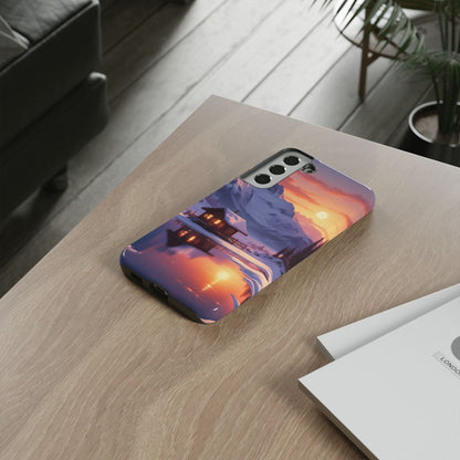Snowy Mountain Cabin Phone Case, Tough Cases for Nature Lovers, Scenic Phone Cover, Gift for Hikers, Outdoor Adventure Accessory