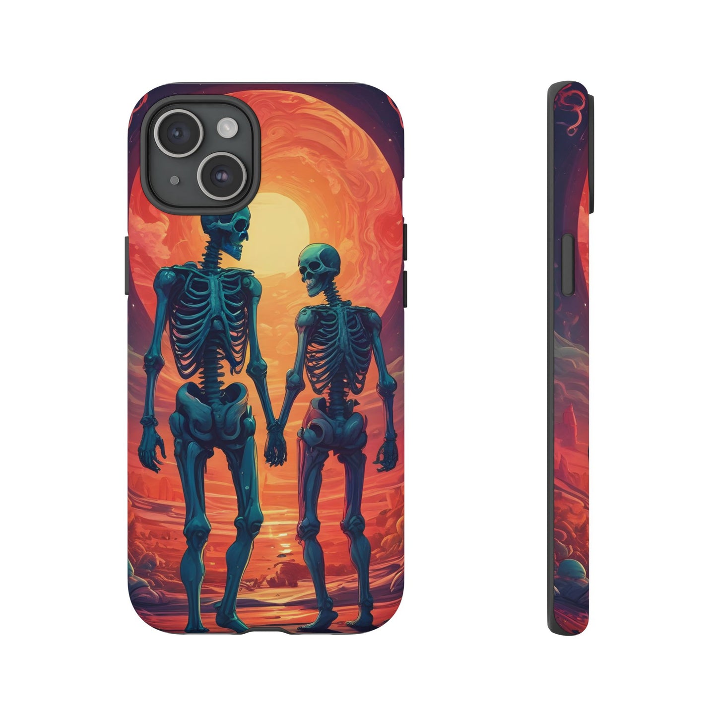 Carcasa de teléfono con esqueletos románticos, funda resistente para teléfono, accesorio de Halloween, regalo único, funda de teléfono para parejas, estética espeluznante.