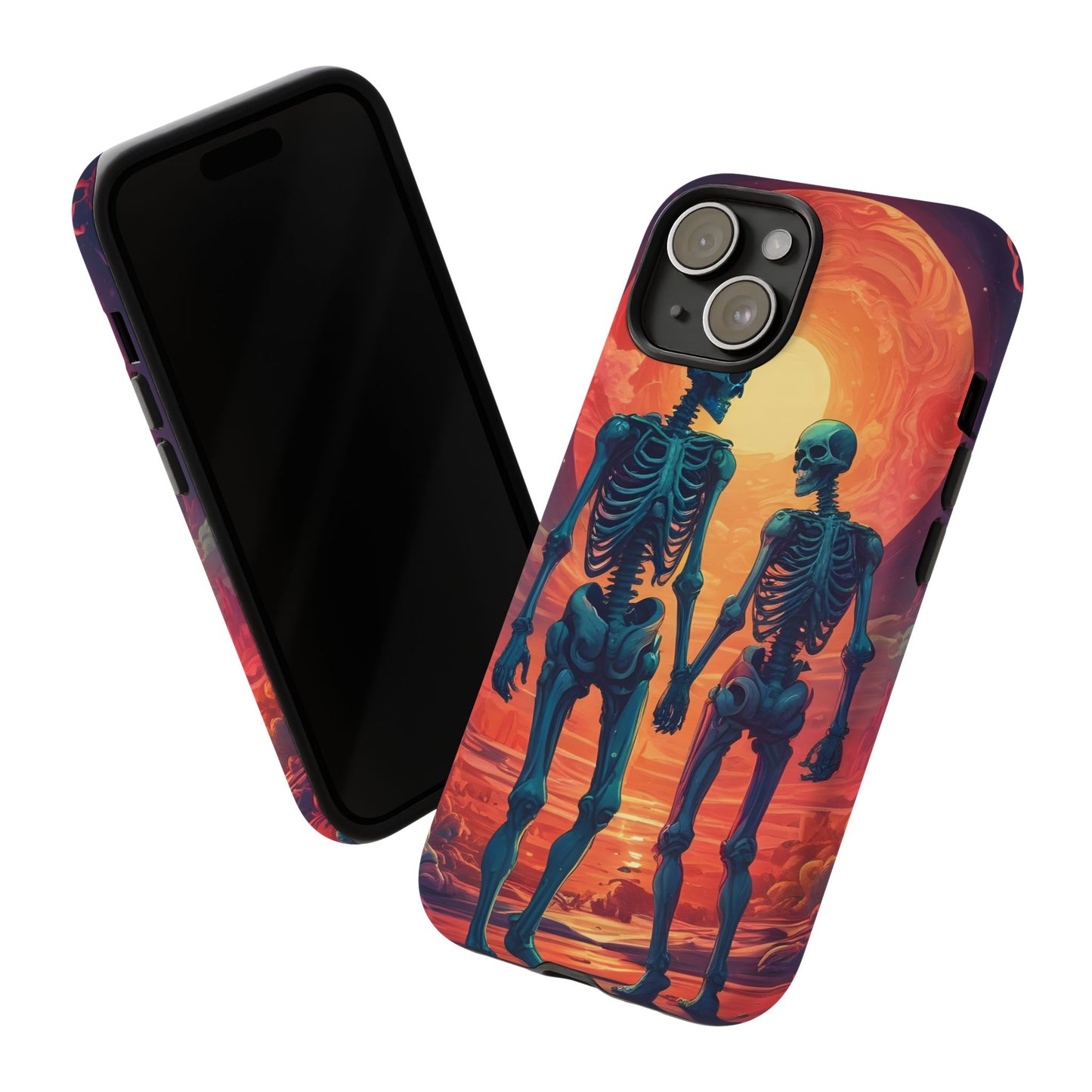 Carcasa de teléfono con esqueletos románticos, funda resistente para teléfono, accesorio de Halloween, regalo único, funda de teléfono para parejas, estética espeluznante.