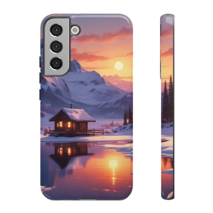 Snowy Mountain Cabin Phone Case, Tough Cases for Nature Lovers, Scenic Phone Cover, Gift for Hikers, Outdoor Adventure Accessory