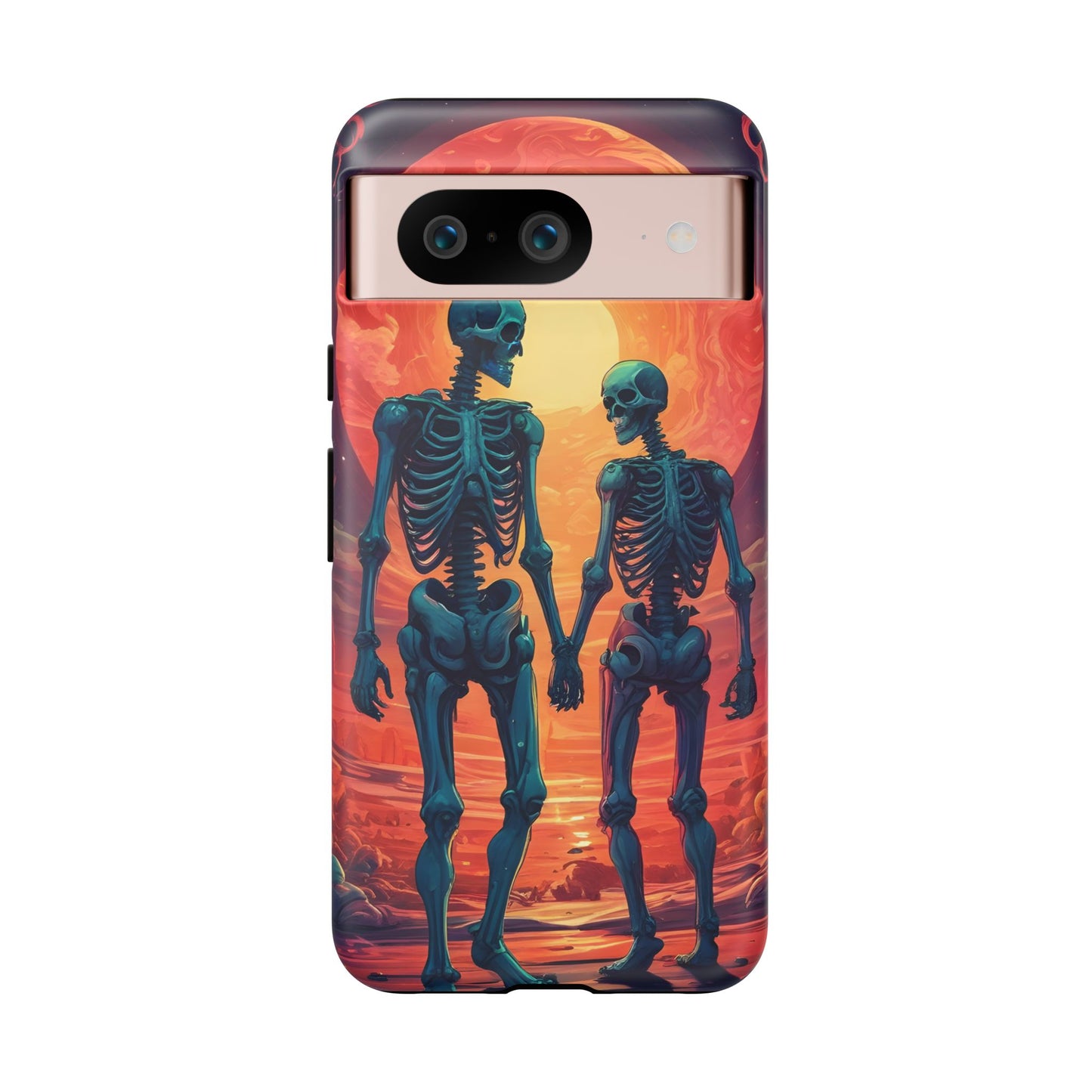 Carcasa de teléfono con esqueletos románticos, funda resistente para teléfono, accesorio de Halloween, regalo único, funda de teléfono para parejas, estética espeluznante.