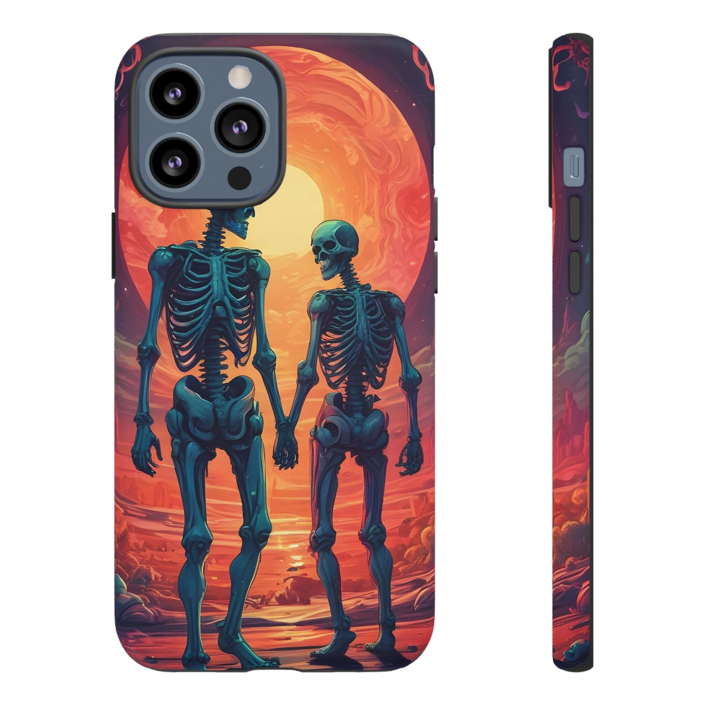 Carcasa de teléfono con esqueletos románticos, funda resistente para teléfono, accesorio de Halloween, regalo único, funda de teléfono para parejas, estética espeluznante.