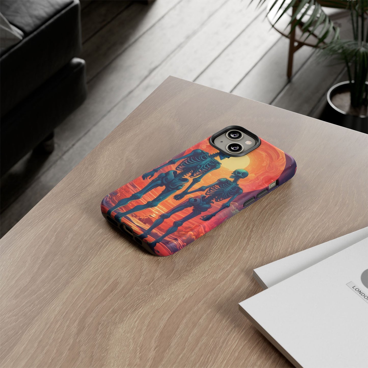 Carcasa de teléfono con esqueletos románticos, funda resistente para teléfono, accesorio de Halloween, regalo único, funda de teléfono para parejas, estética espeluznante.