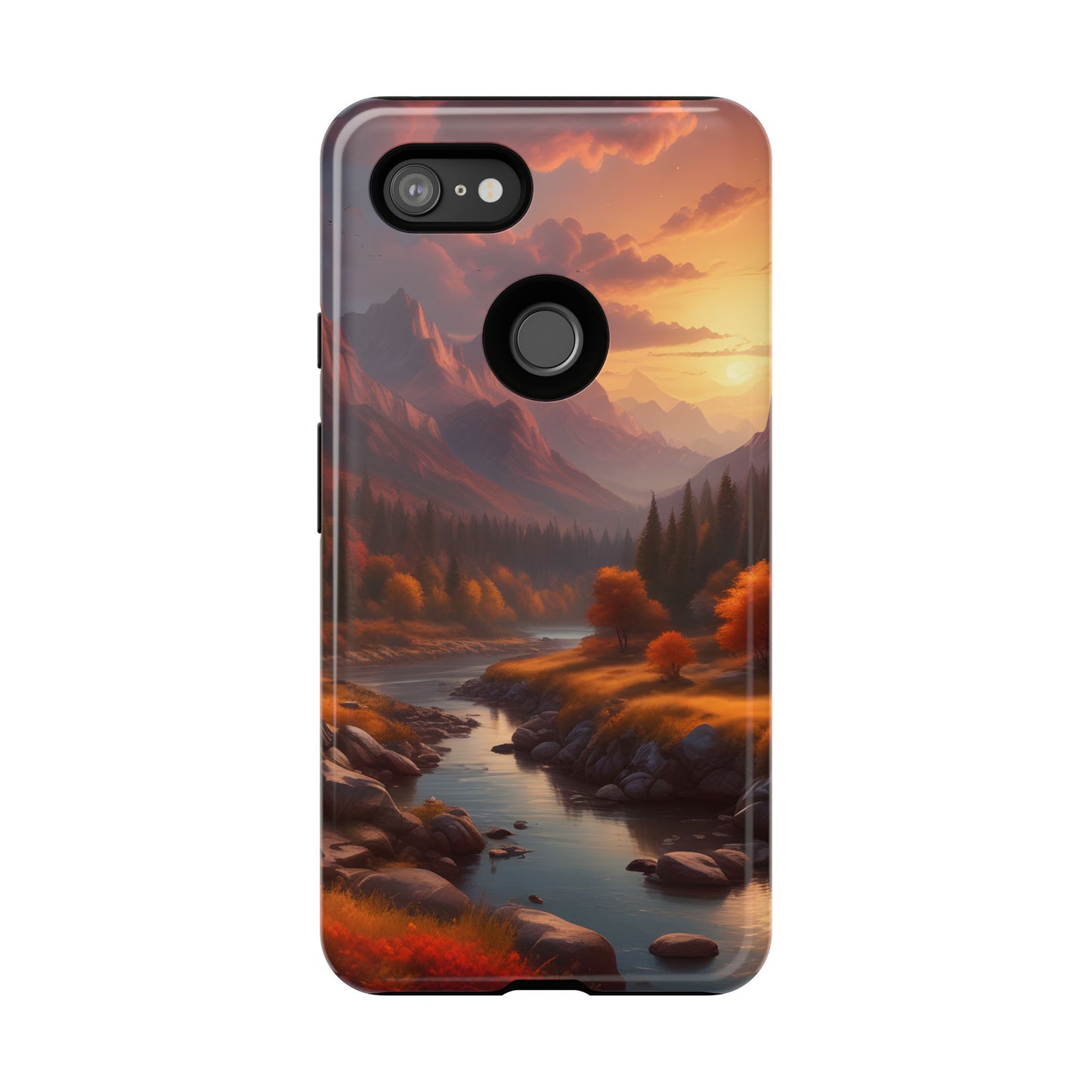 Carcasa para teléfono con diseño de atardecer otoñal en la montaña, regalo para amantes de la naturaleza, funda resistente para teléfono, accesorio para aventuras al aire libre, funda con arte paisajístico.
