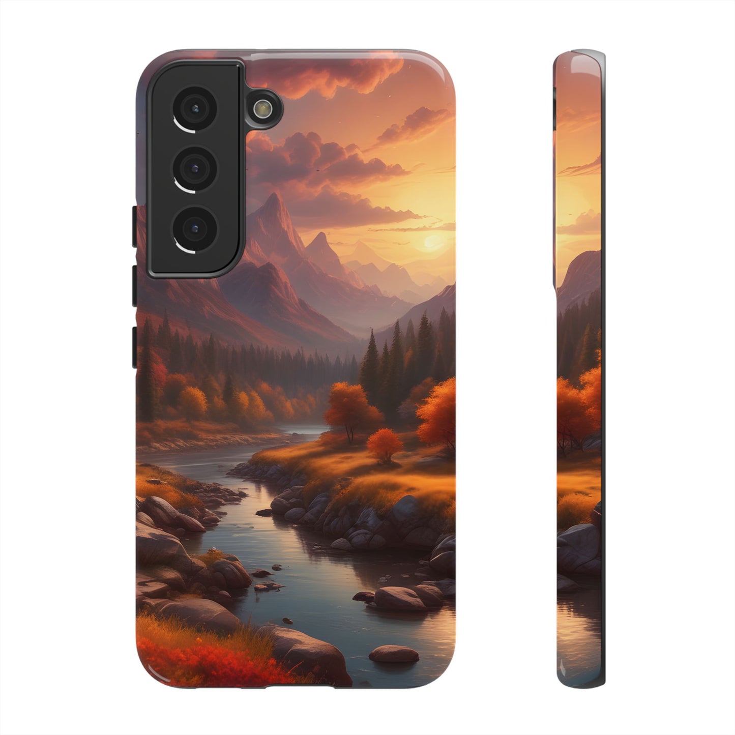 Carcasa para teléfono con diseño de atardecer otoñal en la montaña, regalo para amantes de la naturaleza, funda resistente para teléfono, accesorio para aventuras al aire libre, funda con arte paisajístico.