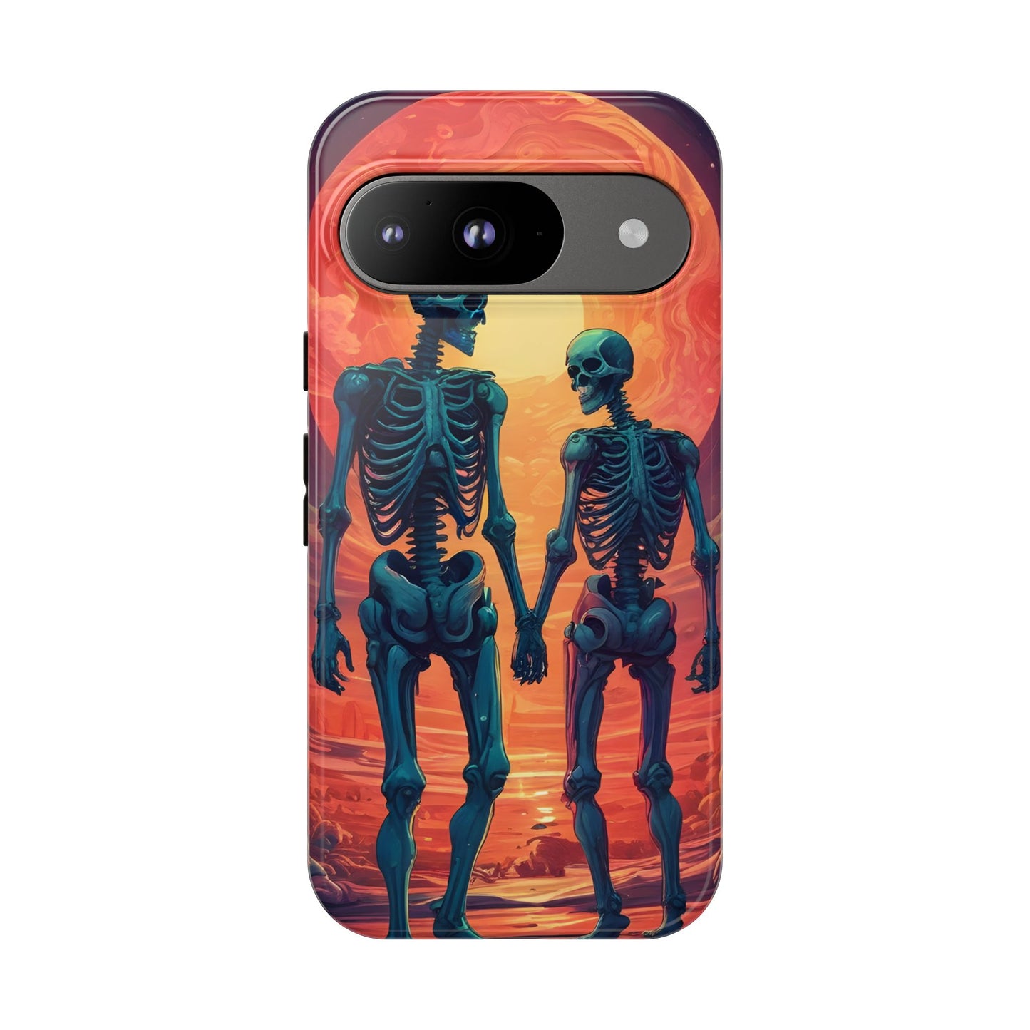Carcasa de teléfono con esqueletos románticos, funda resistente para teléfono, accesorio de Halloween, regalo único, funda de teléfono para parejas, estética espeluznante.